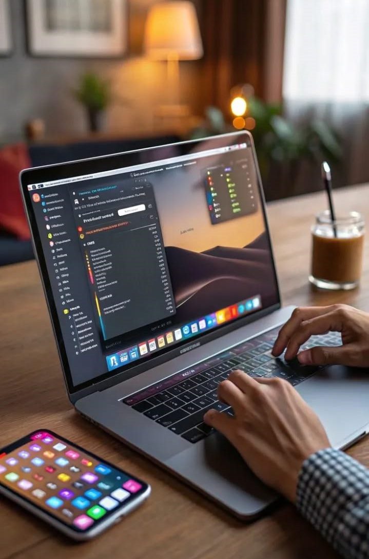 Digital marketing professional working on a laptop